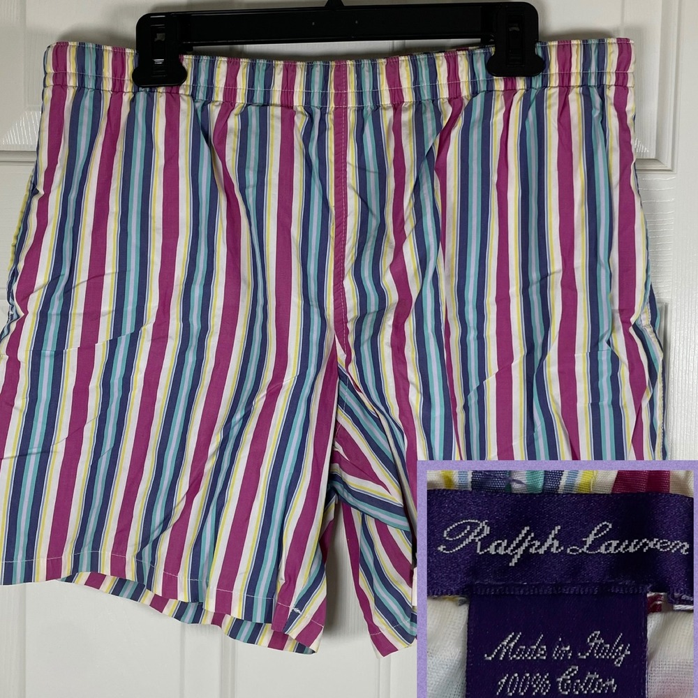 Ralph Lauren Purple Label Men Striped Swim Shorts Made Italy Blue Cotton Large